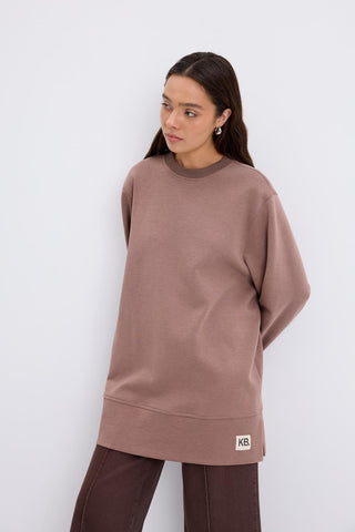 Oversize Side Slit Sweatshirt Dusty Brown