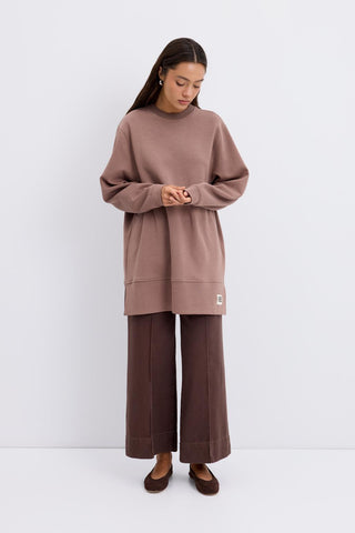 Oversize Side Slit Sweatshirt Dusty Brown