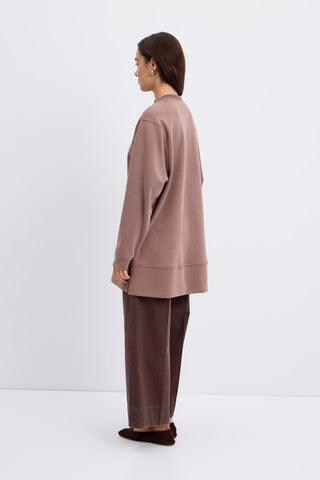 Oversize Side Slit Sweatshirt Dusty Brown