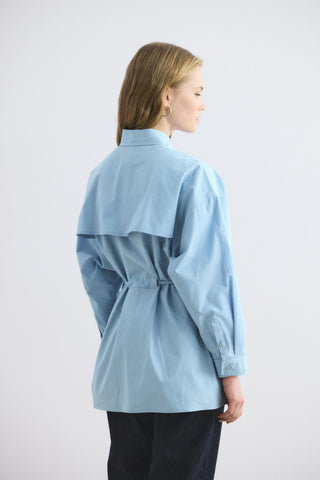 Oversized Belted Shirt with Pockets Blue