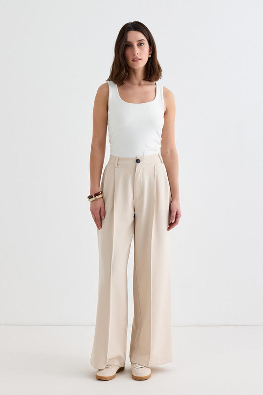 Palazzo Wide Leg Trousers Beige