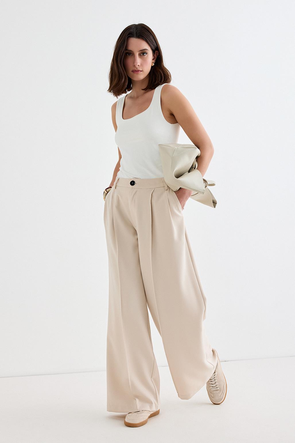 Palazzo Wide Leg Trousers Beige