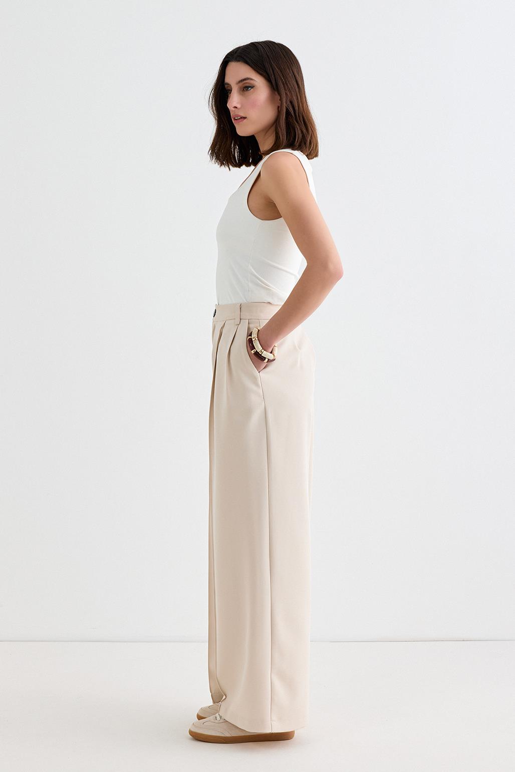 Palazzo Wide Leg Trousers Beige