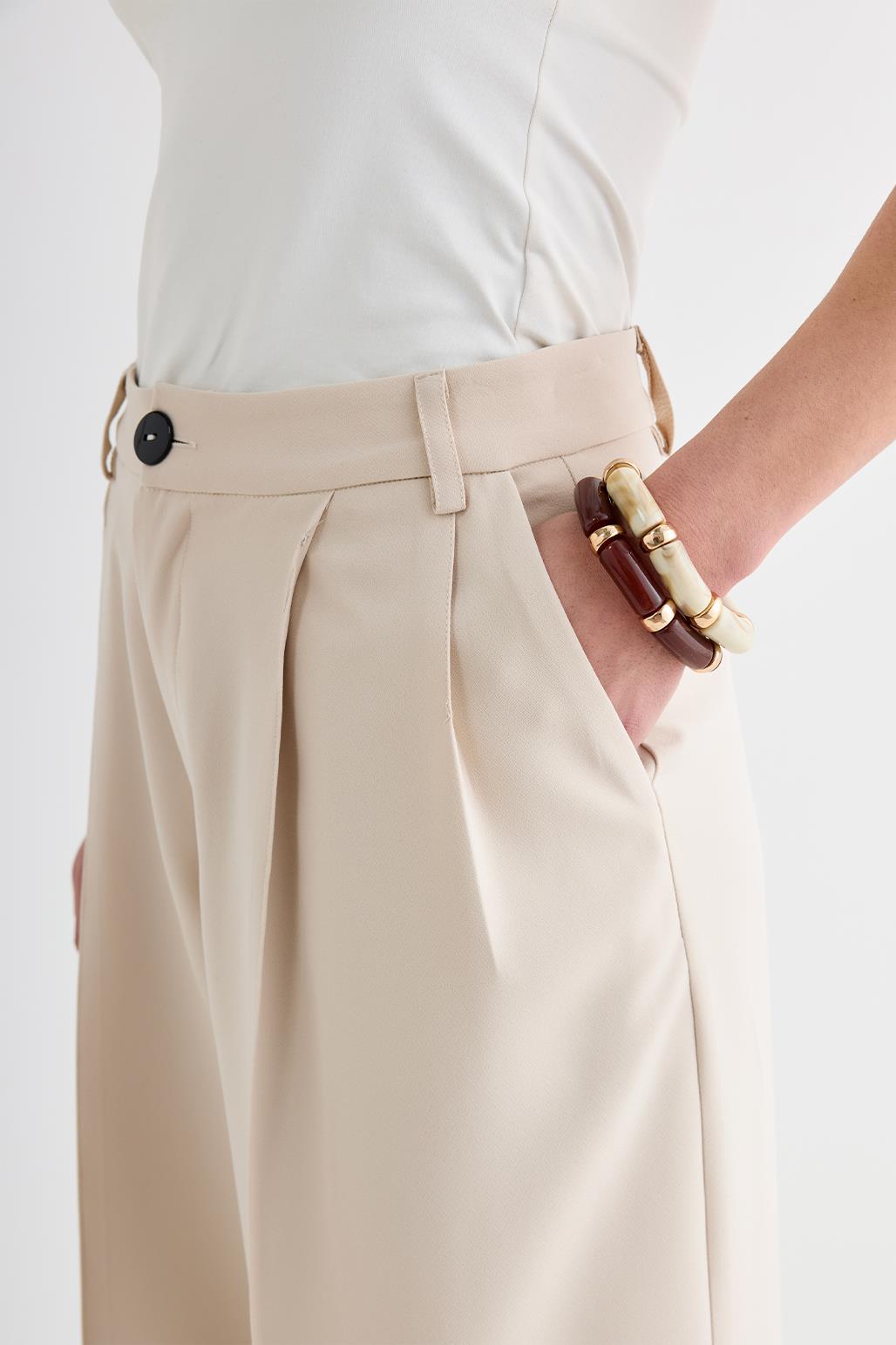 Palazzo Wide Leg Trousers Beige