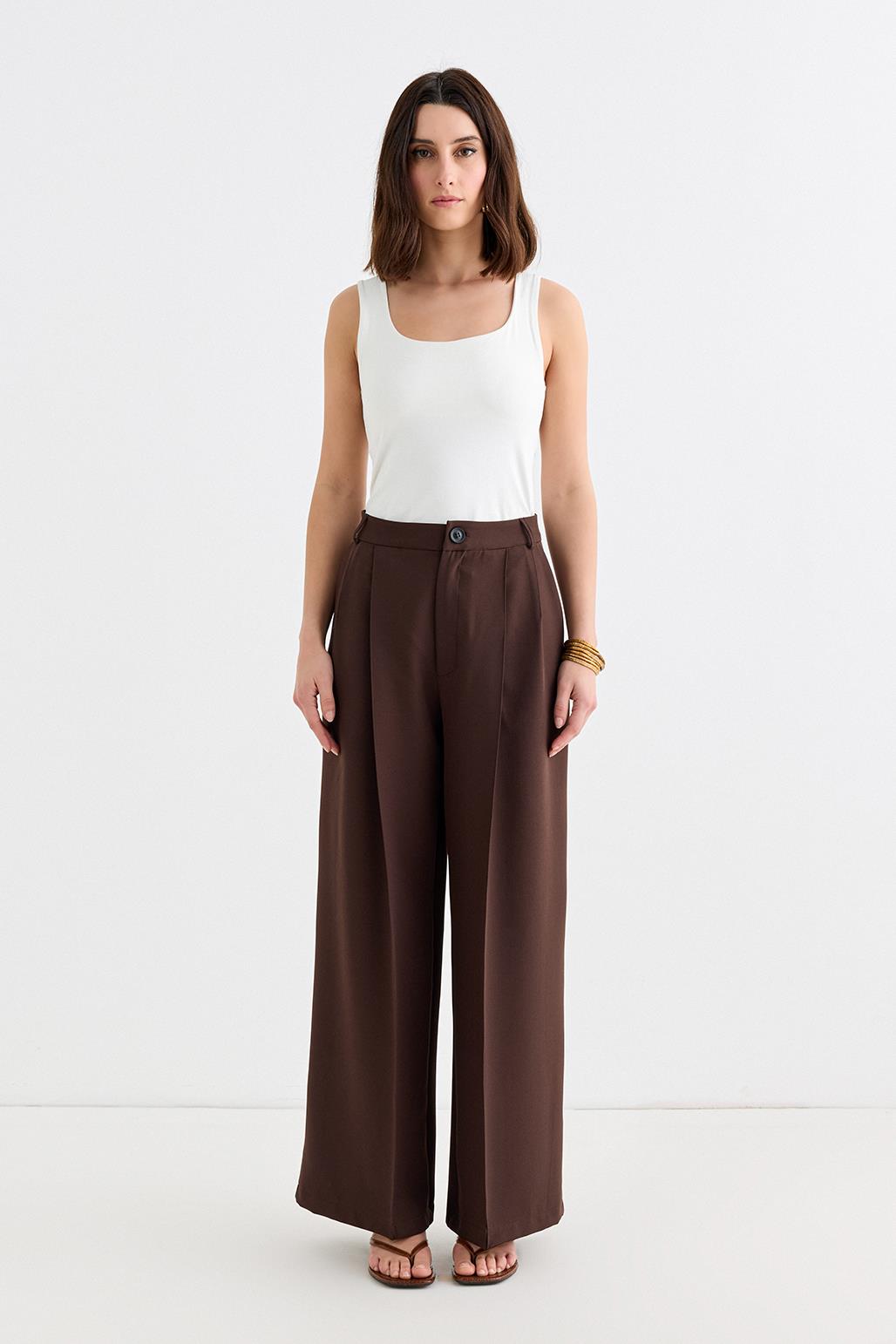 Palazzo Wide Leg Trousers Brown