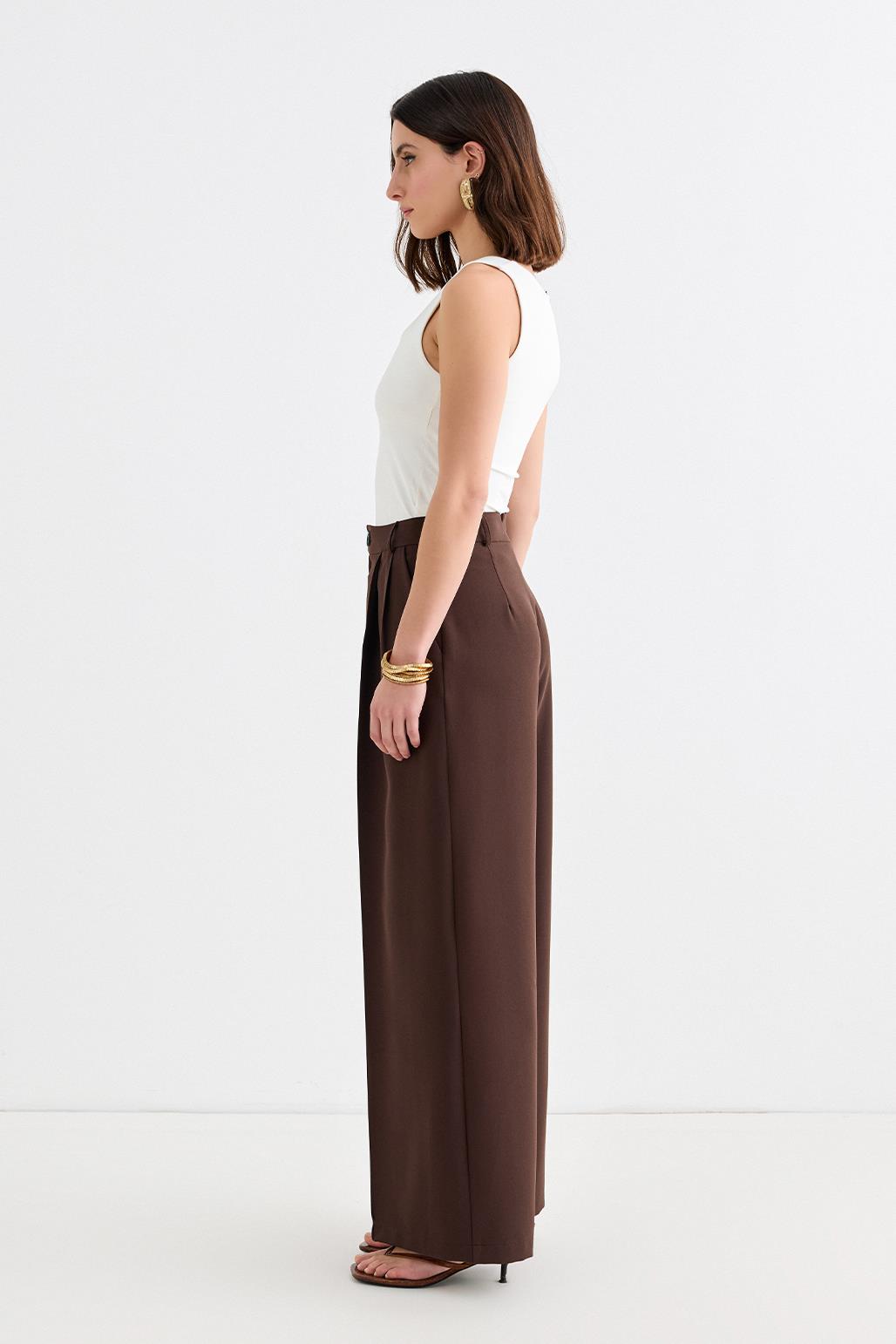 Palazzo Wide Leg Trousers Brown