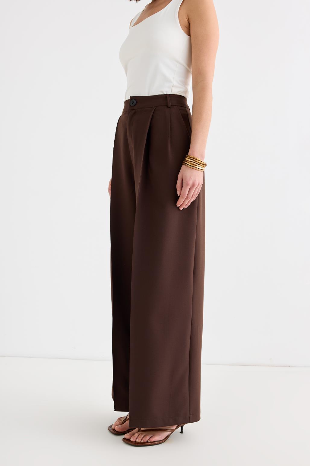 Palazzo Wide Leg Trousers Brown