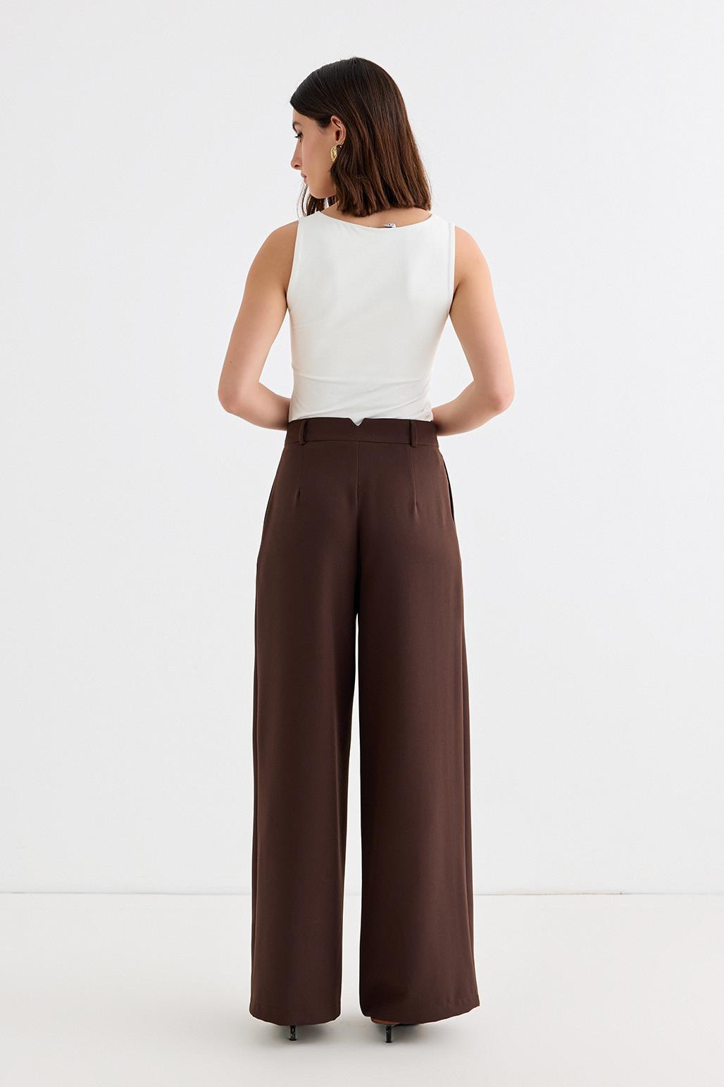 Palazzo Wide Leg Trousers Brown