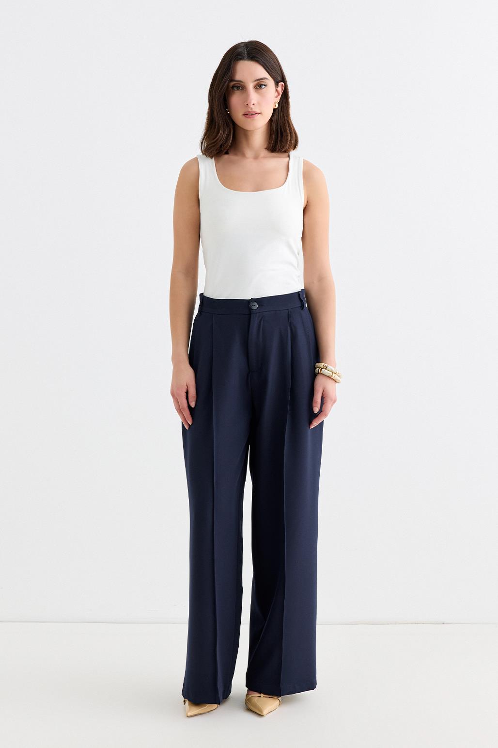 Palazzo Wide Leg Trousers Navy Blue