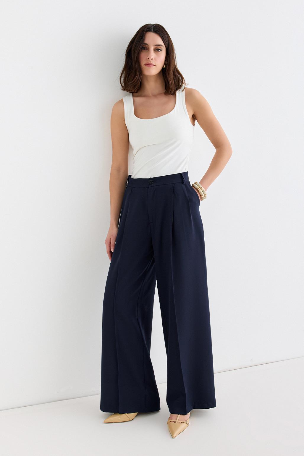 Palazzo Wide Leg Trousers Navy Blue