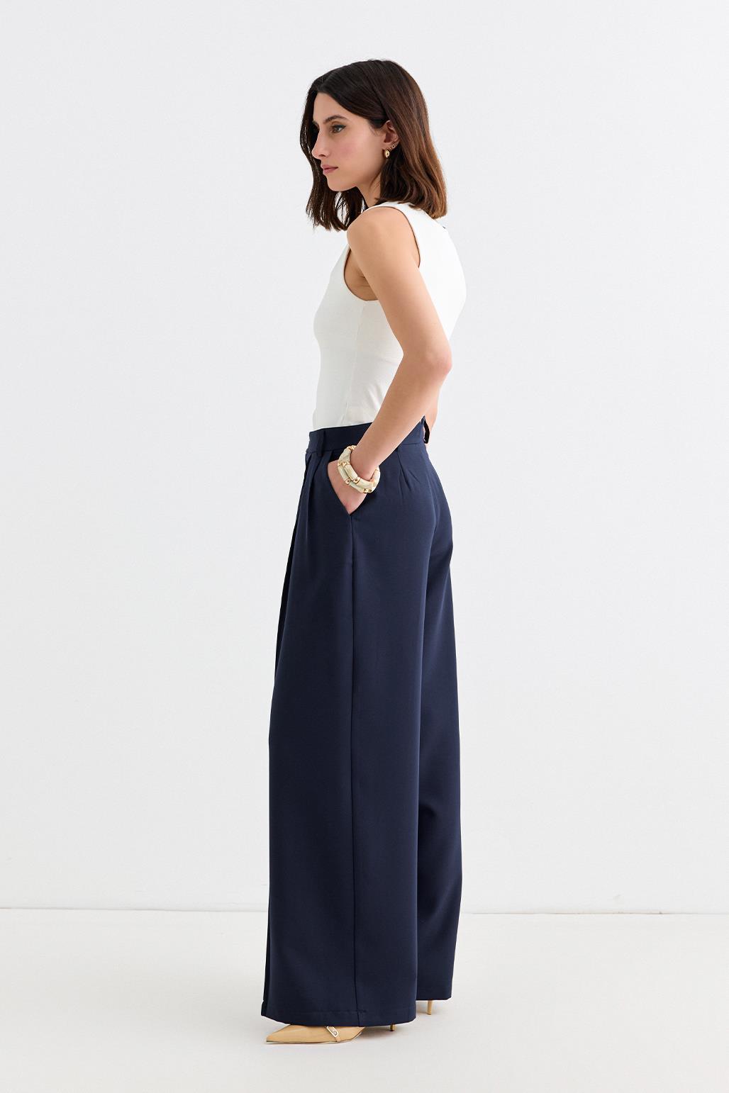 Palazzo Wide Leg Trousers Navy Blue