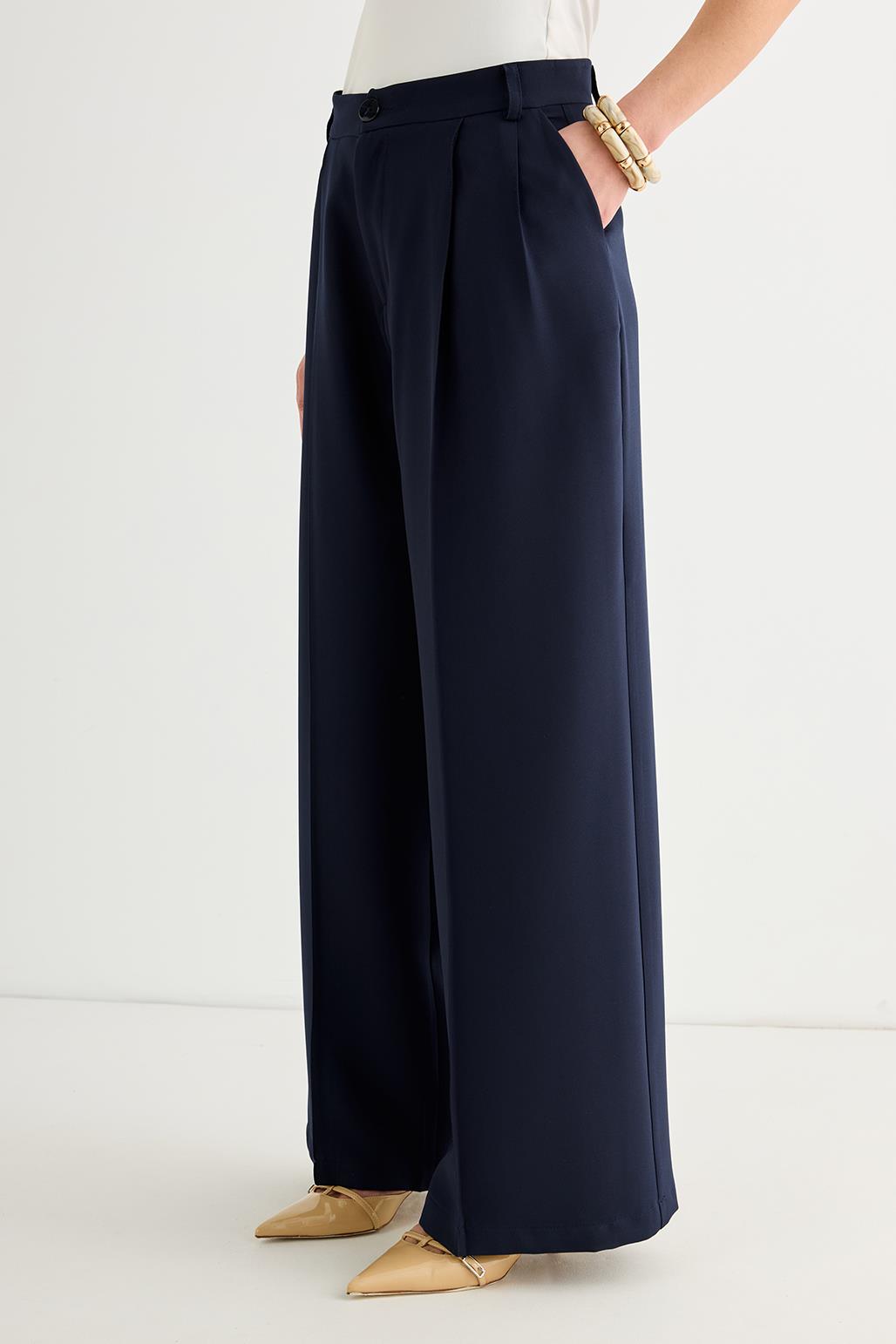 Palazzo Wide Leg Trousers Navy Blue