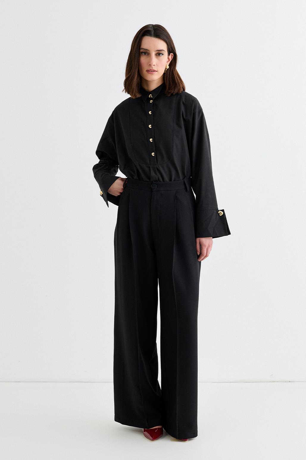 Palazzo Wide Leg Trousers Black