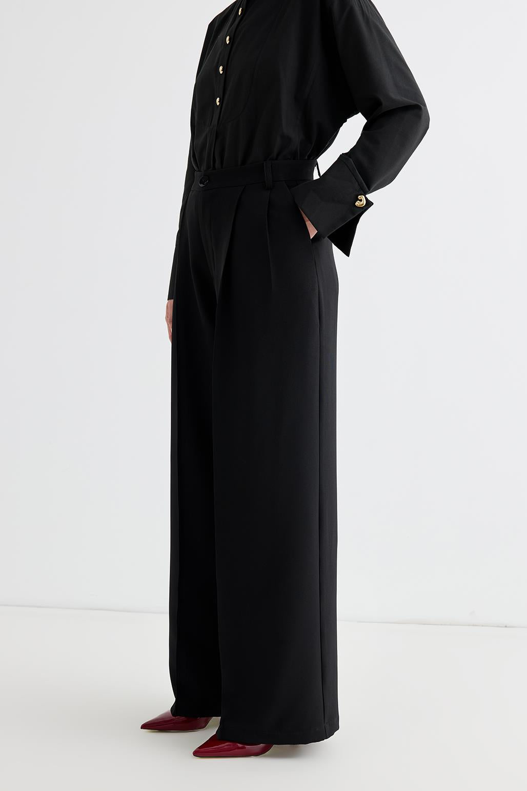 Palazzo Wide Leg Trousers Black