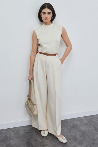 Palazzo Wide Leg Trousers Bone