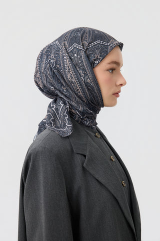 Cotton Square Scarf Bloom Charcoal