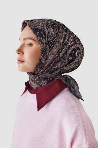 Cotton Square Scarf Garden Plum Red