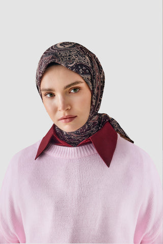 Cotton Square Scarf Garden Plum Red