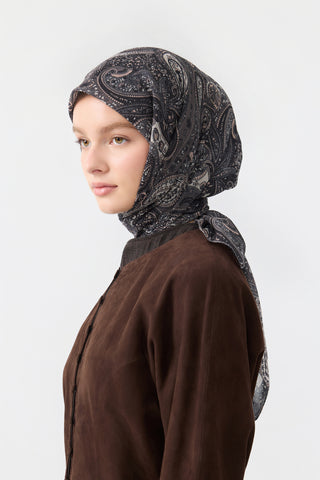 Cotton Square Scarf Garden Soft Brown