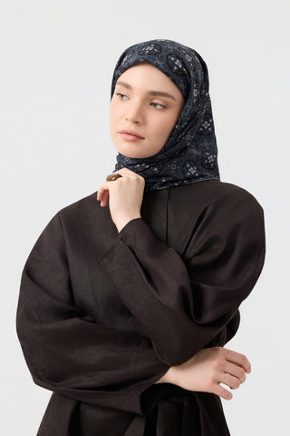 Cotton Square Scarf Medallion Smoke Grey