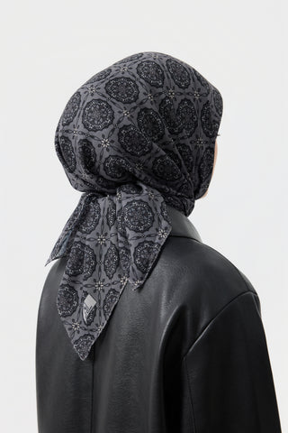 Cotton Square Scarf Medallion Silver