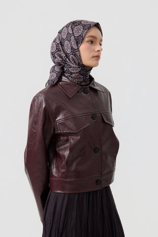 Cotton Square Scarf Medallion Plum Red