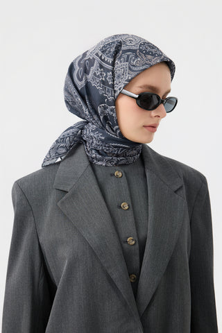 Cotton Square Scarf Tale Silver