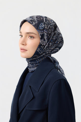 Cotton Square Scarf Tale Navy Blue