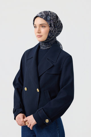 Cotton Square Scarf Tale Navy Blue