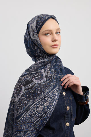Cotton Scarf Shadow Navy