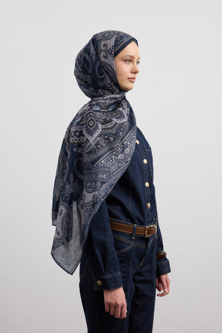 Cotton Scarf Shadow Navy