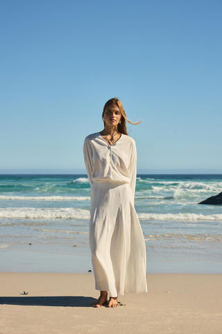 Paneled Linen Skirt Ecru