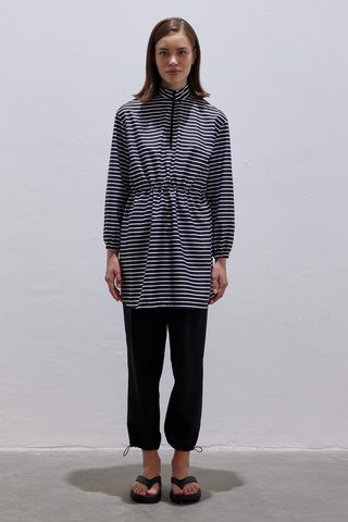 Parachute Waist Gathered Modest Swimwear Set Black