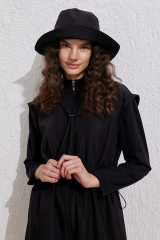 Parachute Fabric Zip-Up Modest Swimsuit Set Black