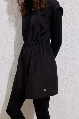 Parachute Fabric Zip-Up Modest Swimsuit Set Black