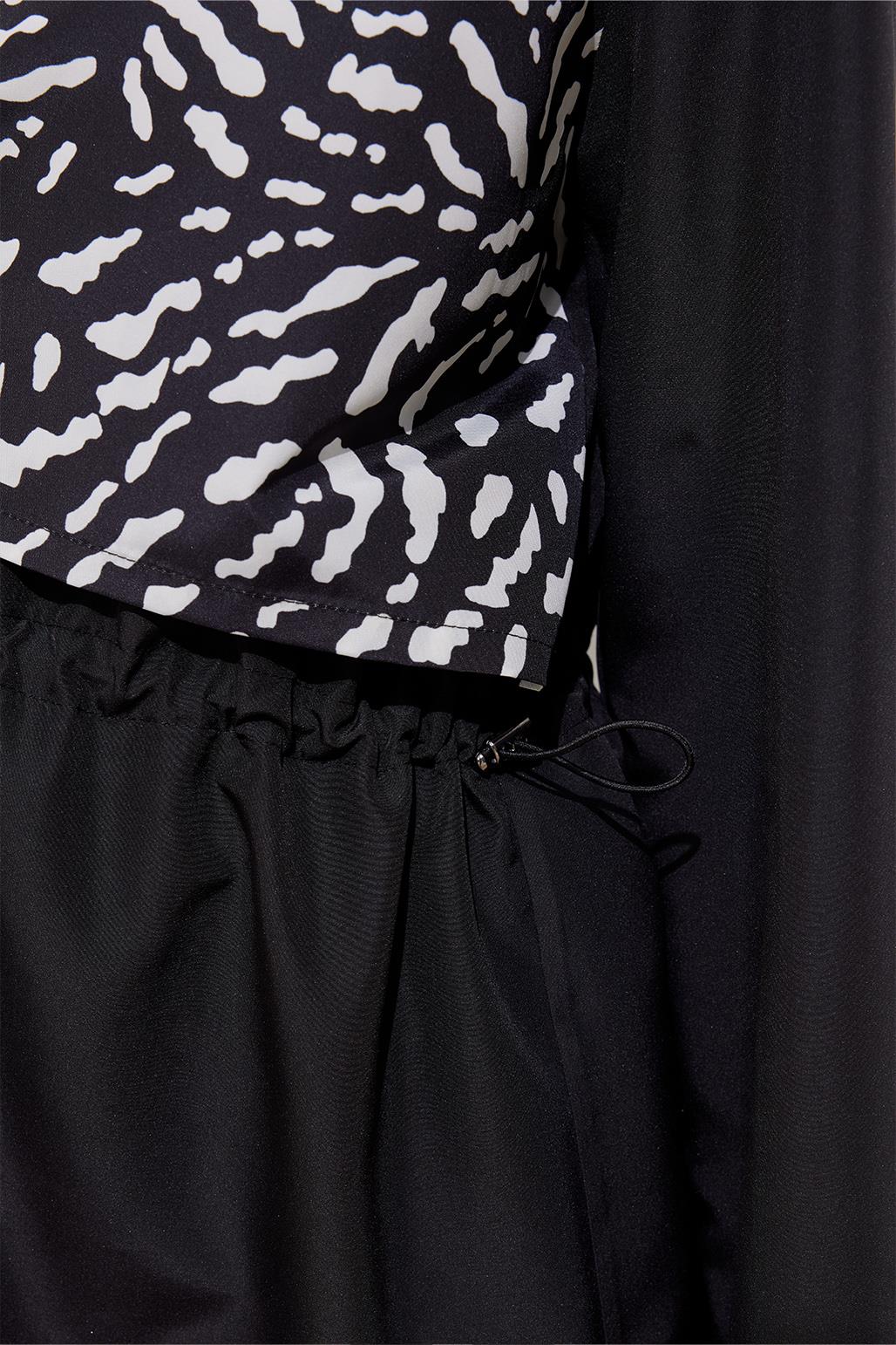 Parachute Patterned Tie-Up Modest Swimsuit Set Black