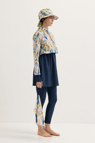 Parachute Fabric Floral Double-Layer Modest Swimwear Set Mustard