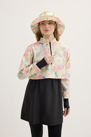 Parachute Fabric Floral Double-Layer Modest Swimwear Set Pastel Yellow