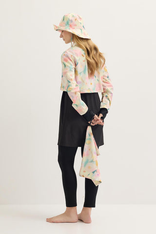 Parachute Fabric Floral Double-Layer Modest Swimwear Set Pastel Yellow