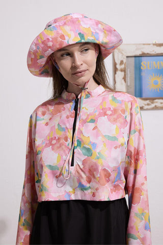 Two-Piece Parachute Print Modest Swimsuit Set Pink