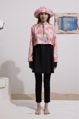 Two-Piece Parachute Print Modest Swimsuit Set Pink