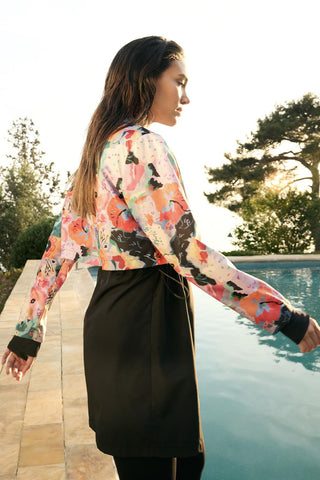 Two-Piece Parachute Print Modest Swimsuit Set Black