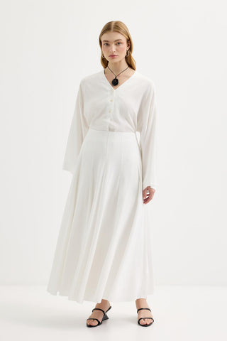 Paneled Linen Skirt Ecru