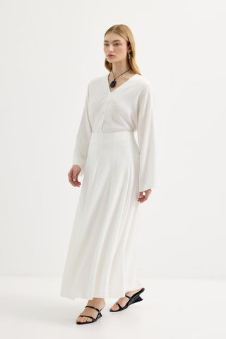 Paneled Linen Skirt Ecru