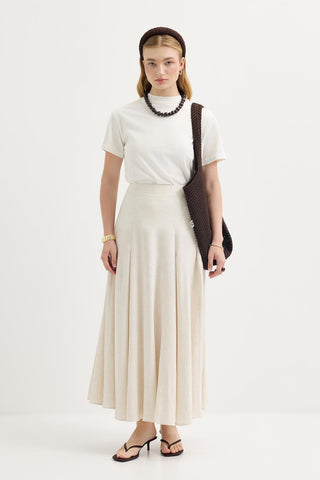 Paneled Linen Skirt Natural