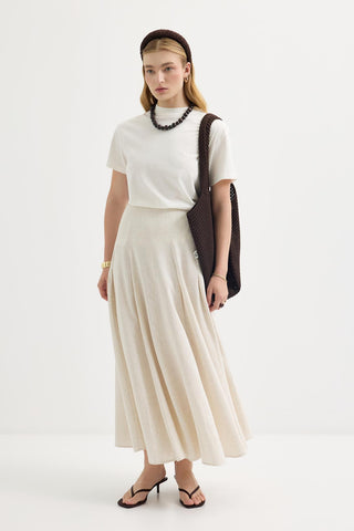 Paneled Linen Skirt Natural