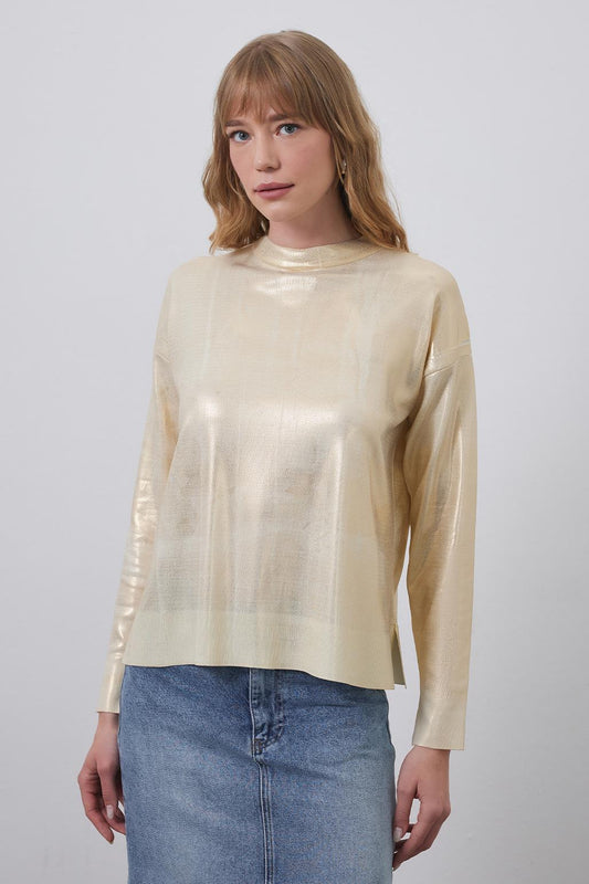 Bright Print Fine Knit Sweater Gold