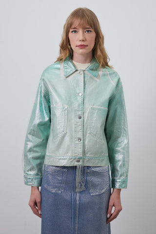 Orena Denim Shiny Print Plated Jacket Hologram