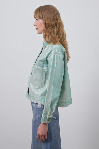 Orena Denim Shiny Print Plated Jacket Hologram