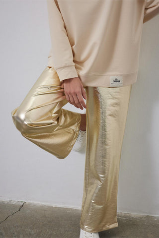 Brightly Printed Loose Lycra Trousers Gold